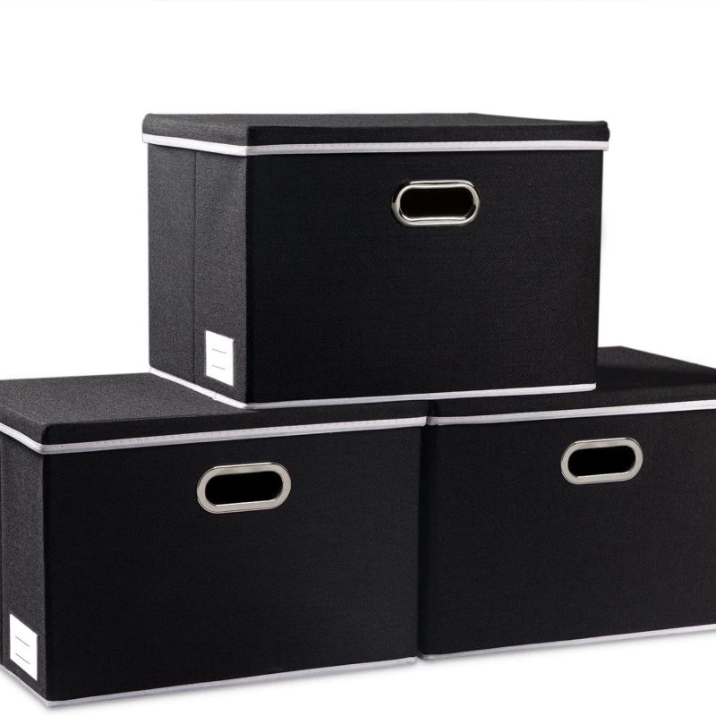 for PRANDOM Large Foldable Storage Boxes with Lids. 3-Pack. Fabric Collapsible